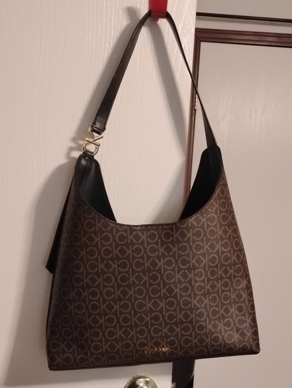 Designer-Inspired Brown Logo Hobo Shoulder Bag